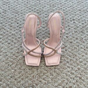 ALDO Blush Pink Crystal-Strap Square-Toe Slingback Heels